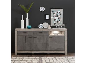 4251581525895 - Sideboard GRONAU-55 Esszimmerschrank in Betonoxid und Haveleiche Nb BxHxT 196x100x42cm - braun