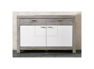 4251581525987 - Modernes Sideboard in weiß matt und Haveleiche Nb GRONAU-55 BxHxT 156x100x42cm - grau