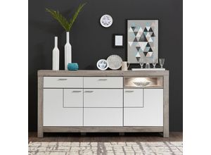 4251581525994 - Lomadox - Großes Sideboard GRONAU-55 in weiß matt und Haveleiche Nb BxHxT 196x100x42cm - braun