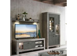 4251581526038 - TV-Wohnmöbel inkl LED-Beleuchtung in Betonoxid und Haveleiche Nb GRONAU-55 BxHxT 265x200x48cm - braun