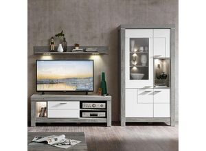 4251581526045 - Wohnwand TV-Möbel inkl LED-Beleuchtung in weiß matt und Haveleiche Nb GRONAU-55 BxHxT 265x200x48cm - braun