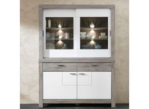 4251581526052 - Buffetschrank in weiß matt und Haveleiche Nb GRONAU-55 inkl led BxHxT 157x211x43cm - braun