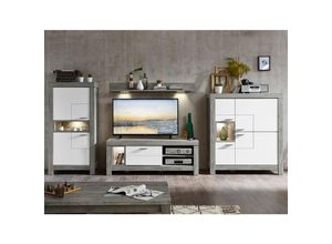 4251581526076 - TV-Wohnlösung GRONAU-55 mit Front ind weiß matt und Korpus Haveleiche Nb inkl LED BxHxT 374x160x48cm - weiß