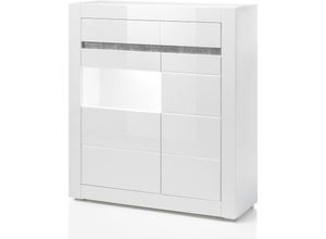 4251581528568 - Highboard im modernen Design COGO-61 weiß Hochglanz inkl led und mit Griffmulden BxHxT 100x112x35cm - weiß