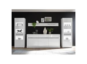 4251581528636 - Wohnwand-Set mit Vitrinen inkl led und Sideboard in weiß Hochglanz COGO-61 BxHxT 369x198x42cm - weiß