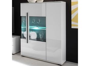 4251581528728 - Lomadox - Highboard COLORADO-61 in weiß Hochglanz inkl led mit Glaseinsatz Grauglas BxHxT 90x140x37cm - weiß