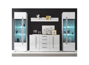 4251581528780 - Lomadox - Esszimmer-Kombi mit 2 Vitrinen und Sideboard COLORADO-61 in weiß Hochglanz inkl led BxHxT 300x200x42cm - weiß