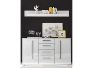 4251581528803 - Sideboard und Wandboard COLORADO-61 in weiß Hochglanz mit schwarzen Relinggriffen BxHxT 150x156x42cm - weiß