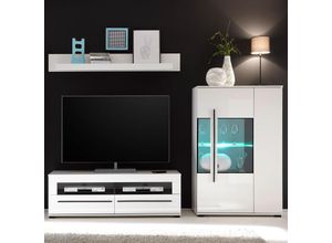 4251581528834 - Wohnwand in weiß Hochglanz 3-tlg COLORADO-61 mit Highboard inkl led BxHxT 245x140x47cm - weiß