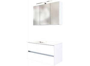 4251581529343 - Lomadox - Badmöbel Waschplatz-Set 100 cm inkl led Spiegelschrank ARLON-03 matt weiß BxHxT 100x200x55 cm - weiß