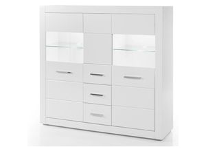 4251581530325 - Lomadox - Highboard weiß Hochglanz BALVE-61 mit LED-Beleuchtung BxHxT 149x142x42cm - weiß