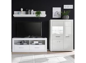 4251581530561 - TV-Lösung BALVE-61 in Hochglanz weiß mit Wandboard und Highboard BxHxT 265x185x45cm - weiß