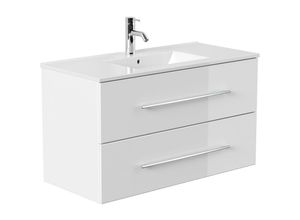 4251581532534 - Lomadox - Badezimmer Waschplatz HELLA-02 in weiß Hochglanz mit 100cm Mineralguss Waschbecken b h t ca 100 54 46cm - weiß