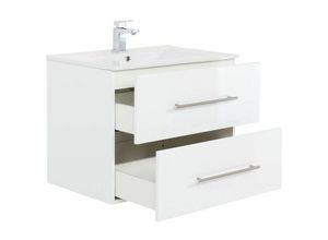 4251581532619 - Waschtisch Badezimmer HELLA-02 in weiß Hochglanz Unterschrank mit 2 Schubladen Soft-Close b h t ca 70 54 46cm - weiß