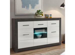 4251581533302 - Sideboard inkl LED-Beleuchtung ETON-61 in Dark Concret Nb (Betonoptik dunkel) & Hochglanz weiß b h t 164 97 42cm - weiß