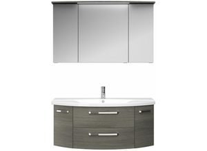 4251581535634 - Lomadox - Badezimmer Waschtisch und Spiegelschrank FES-4010-66 Dekor Graphit Struktur quer Nb mit Keramik Waschbecken - b h t 121 175 48cm - grau