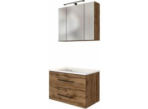 4251581535832 - Lomadox - Waschplatz Set inkl led Spiegelschrank und Waschtisch MANLY-03 Wotaneiche Nb b h t 80 200 47 cm - braun