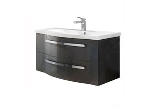 4251581536006 - Lomadox - Badezimmer Waschtisch FES-4005-66 in Hochglanz Lack Steingrau mit Mineralmarmor Becken - b h t 92 522 496cm - grau