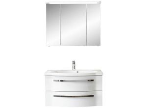 4251581536280 - Lomadox - Badezimmer Waschtisch & Spiegelschrank FES-4005-66 Waschplatz in Hochglanz Lack Polarweiß mit Soft-Close - b h t 92 200 496cm - weiß