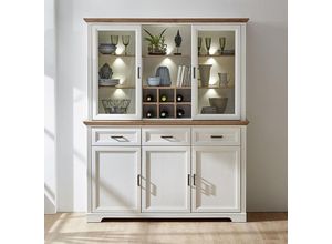 4251581536983 - Lomadox - Buffetschrank Esszimmerschrank JÜLICH-36 im Landhaus-Stil mit Pinie hell & Artisan Eiche Nb b h t 166 204 48 cm - weiß