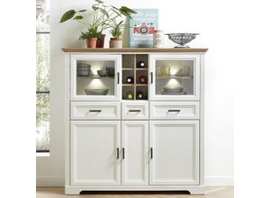 4251581537072 - Esszimmer Essplatz JÜLICH-36 in Pinie weiß und Artisan Eiche Nb inkl Highboard mit LED - B H T 318 150 90cm - weiß