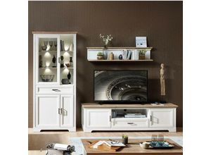 4251581537218 - Lomadox - Wohnzimmer Wohnwand JÜLICH-36 in Pinie weiß und Artisan Eiche Nb TV-Lowboard mit Kabeldurchlass - b h t 301 204 51cm - weiß