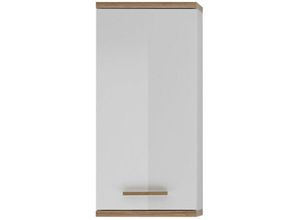 4251581539656 - Lomadox - Badezimmer Hängeschrank MALANJE-66 in weiß glänzend & Riviera Eiche quer Nb - b h t 355 745 205cm - braun