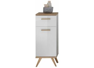 4251581539663 - Lomadox - Badezimmer Seitenschrank MALANJE-66 in weiß glänzend & Riviera Eiche quer Nb - b h t 355 895 33cm - braun