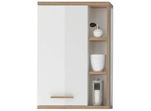 4251581539670 - Badezimmer Wandschrank MALANJE-66 in weiß glänzend & Riviera Eiche quer Nb - B H T 505 745 205cm - braun