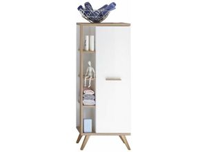 4251581539694 - Lomadox - Badezimmer Midischrank MALANJE-66 in weiß glänzend & Riviera Eiche quer Nb - b h t 505 128 33cm - braun