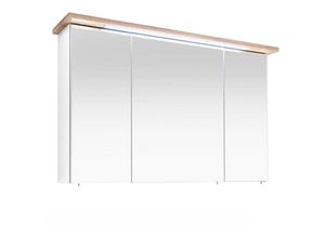 4251581539755 - Lomadox - Badezimmer Spiegelschrank 3-türig MALANJE-66 in weiß Glanz   Riviera Eiche quer Nb inkl led - b h t 115 72 20cm - braun