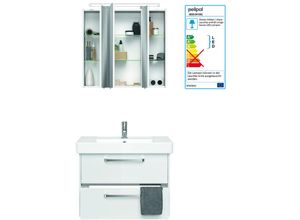 4251581539915 - Lomadox - Badezimmer-Waschplatz FES-3050-66 Badmöbel-Set in Hochglanz weiß inkl Spiegelschrank mit led - b h t 80 200 45cm - weiß