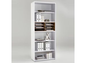 4251581541635 - Büro Regalkombination COLUMBUS-10 in Brilliantweiß matt mit Regaleinsatz in Alteiche Nb - B H T 89 2215 40cm - braun