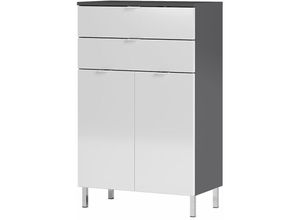 4251581550361 - Badmöbel Seitenschrank MACUL-01 Badschrank in Graphit und Hochglanz weiß - BxHxT ca 60x97x34cm - grau