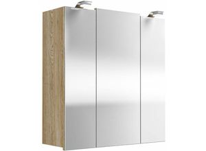 4251581552273 - Spiegelschrank 70cm Sonoma Eiche TALONA-02 mit LED-Beleuchtung Schalter & Steckdose b h t 70 62 17 cm - braun