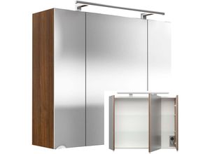 4251581552860 - Lomadox - Spiegelschrank 80cm Walnuss Nb RIMAO-100 mit LED-Beleuchtung b x h x t ca 80 x 68 x 20 cm - braun