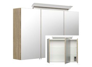 4251581554673 - Badmöbel Spiegelschrank 100cm in Eiche hell ABUJA-02 inkl LED-Acryllampe b h t 100 62 17cm - braun