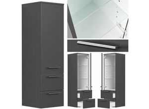 4251581554789 - Badmöbel Midi-Hochschrank ABUJA-02 anthrazit Seidenglanz mit Glasböden B H T 35 120 36cm - grau