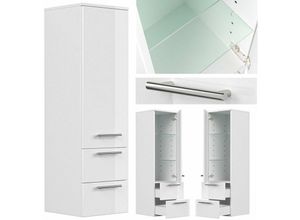 4251581554796 - Badmöbel Midischrank Hochschrank weiß Hochglanz ABUJA-02 mit 2 Schubkästen b h t 35 120 36cm - weiß