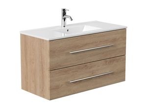 4251581555052 - Badezimmer Waschtischunterschrank mit 100cm Mineralgussbecken ABUJA-02 in Eiche hell b h t 101 54 46cm - braun