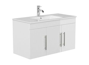 4251581556301 - Badezimmer 100cm Waschtisch TABRIS-02 - in weiß Hochglanz mit Mineralgussbecken - b h t 100 56 46cm - weiß