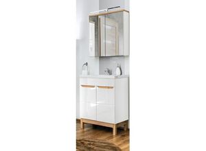 4251581556578 - Lomadox - Badmöbel Waschplatz Set mit 60cm Waschtisch & LED-Spiegelschrank SOLNA-56 in Hochglanz weiß b h t ca 60 200 46 cm - weiß