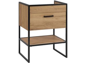 4251581557360 - Lomadox - Waschbeckenunterschrank in Industrial-Design MANHATTAN-56 in Gold Craft Oak schwarz b h t ca 60 823 46cm - schwarz