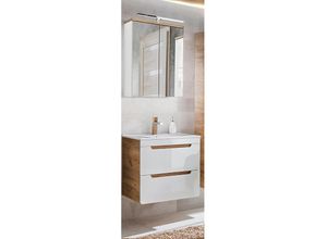 4251581566935 - Lomadox - Badezimmer Waschplatz mit 61 cm Keramikwaschtisch LUTON-56 Hochglanz weiß mit Wotan Eiche Nb b h t ca 60 200 46 cm - weiß