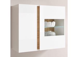 4251581567307 - Lomadox - Hängeschrank Hängevitrine mit LED-Beleuchtung CELLE-61 in weiß Glanz und Grandson Oak Eiche Nb b h t ca 97 83 40 cm - braun