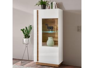 4251581567321 - Lomadox - Vitrine LED-Highboard CELLE-61 in weiß Glanz mit Abs Grandson-Oak Eiche Nb b h t ca 72 154 40 cm - braun