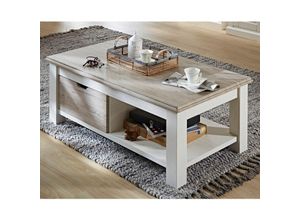 4251581567611 - Lomadox - Landhaus Couchtisch LEER-55 in Pinie weiß mit Abs taupe b h t ca 124 45 69cm - grau