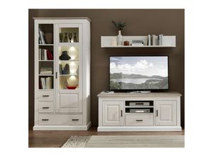 4251581567963 - Landhaus Wohnzimmer Media-Wohnwand mit led LEER-55 in Pinie weiß mit Abs taupe b h t ca 318 204 52cm - grau