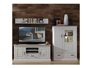 4251581568021 - Landhaus TV-Wohnwand inkl Beleuchtung LEER-55 in Pinie weiß mit Abs taupe b h t ca 314 180 52cm - grau