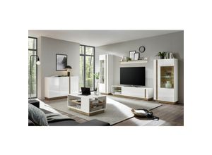 4251581569288 - Lomadox - Wohnzimmer-Set mit Sideboard & Couchtisch CELLE-61 in weiß Glanz mit Grandson Oak Eiche Nb b h t ca 340 194 40 cm - braun